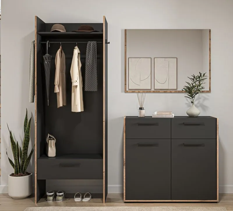 Garderoben-Set Bueno 1 | Basalt grau / Nox Oak | 3-teilig