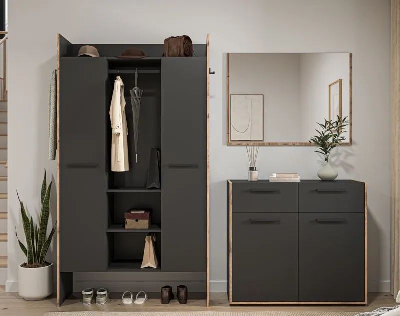 Garderoben-Set Bueno 2 | Basalt grau / Nox Oak | 3-teilig