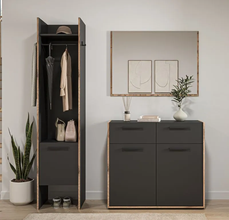 Garderoben-Set Bueno | Basalt grau / Nox Oak | 3-teilig
