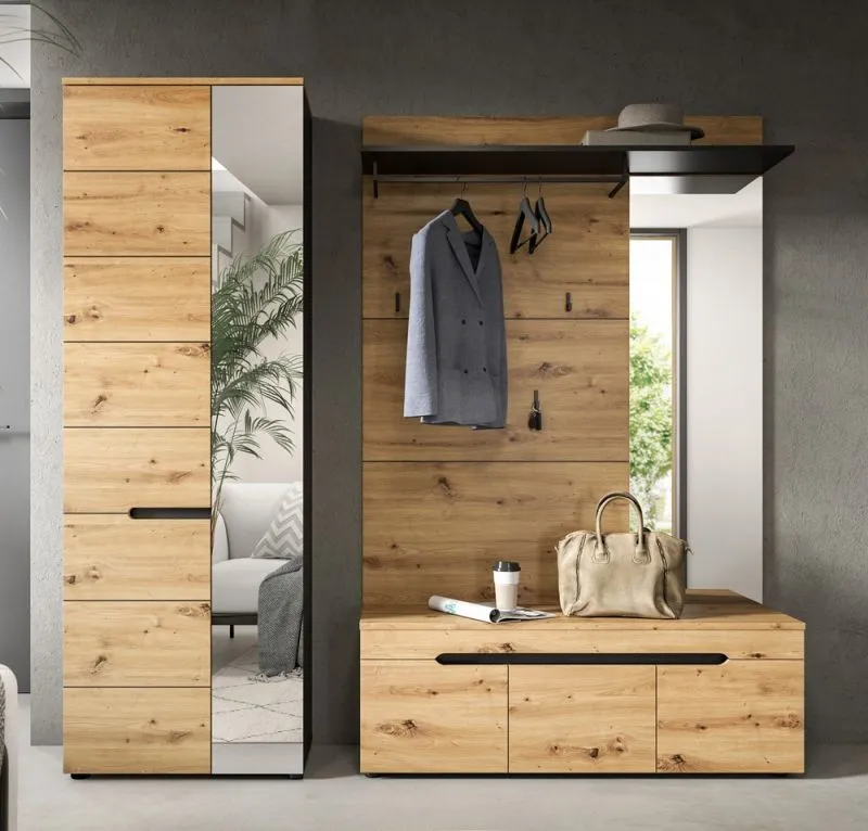 Garderoben-Set Canu 1 Basalt| grau / Artisan Eiche | 3-teilig mit Sitzkissen