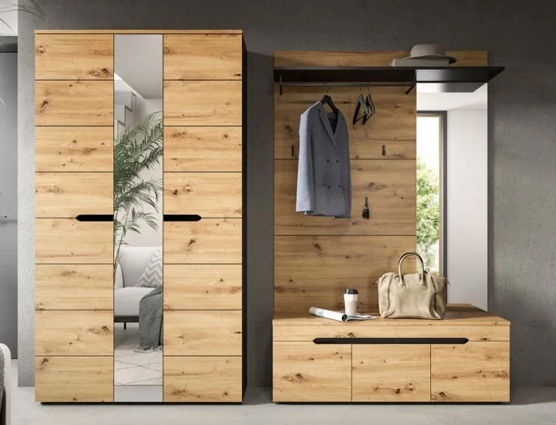 Garderoben-Set Canu 3 | Basalt grau / Artisan Eiche | 3-teilig mit Sitzkissen