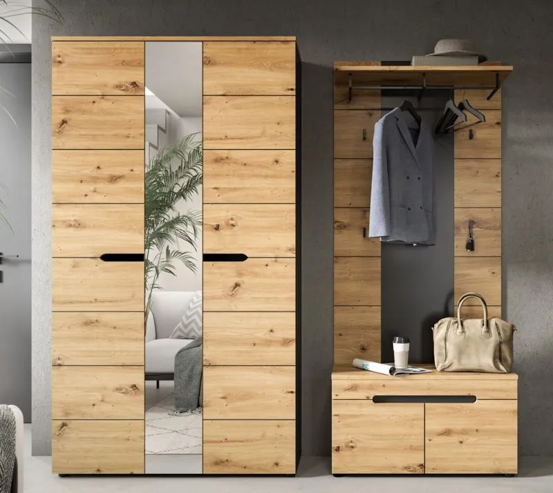 Garderoben-Set Canu 5 | Basalt grau / Artisan | 3-teilig mit Sitzkissen