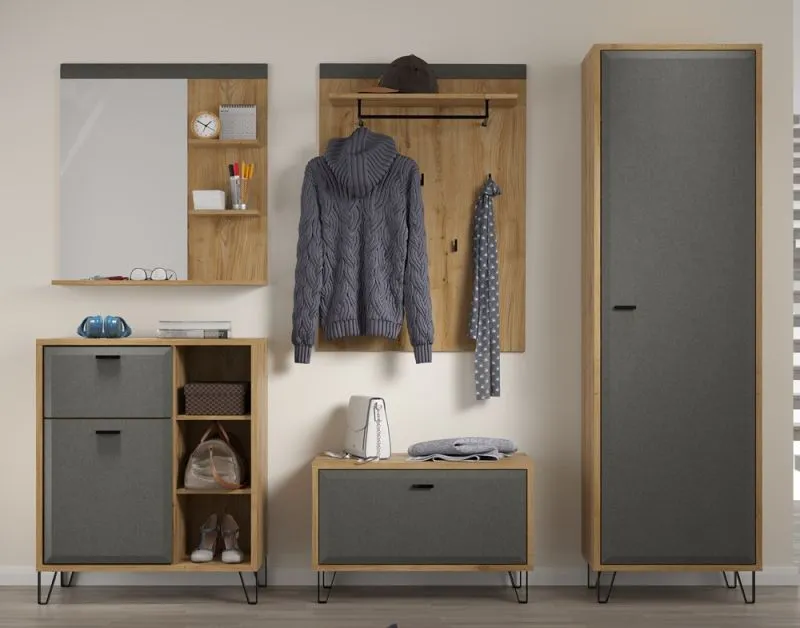 Garderoben-Set Cheyenne | Eiche Navarra / Filz Dark Grey | 5-teilig