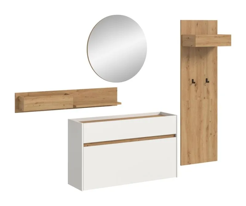 Garderoben-Set Drive 1 | weiß / Artisan Oak | 4-teilig mit Beleuchtung