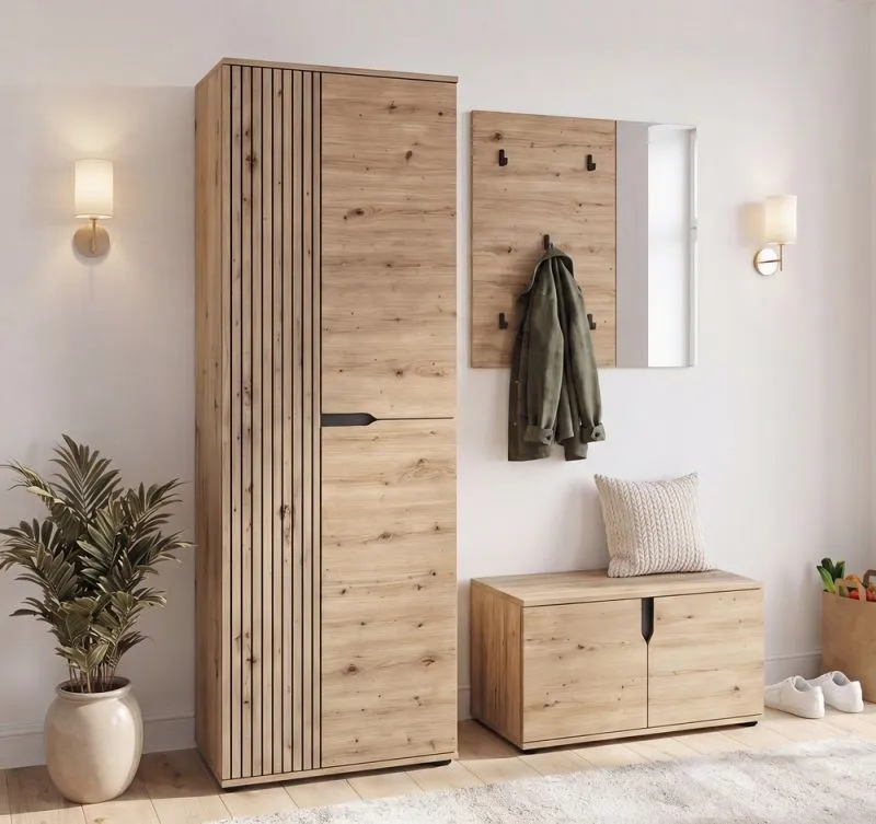 Garderoben-Set Keno | Artisan Eiche | 3-teilig mit Sitzkissen