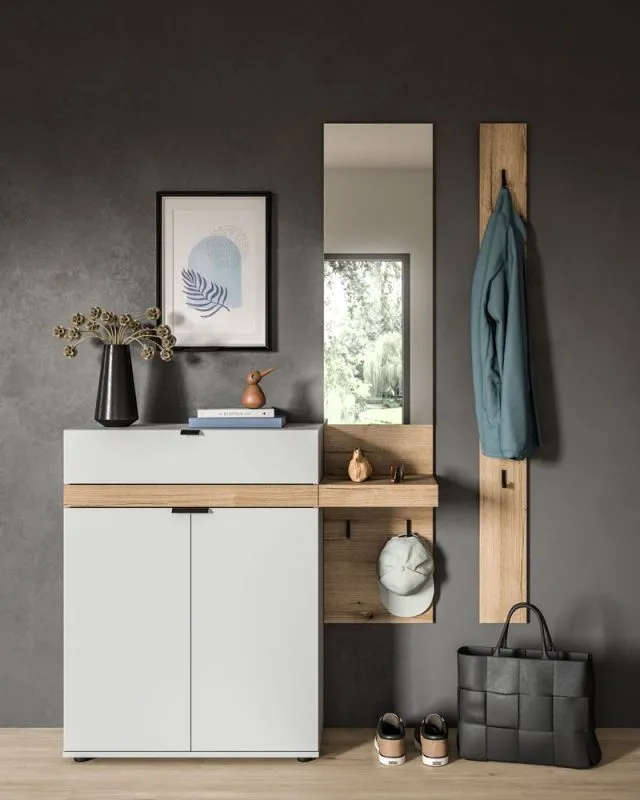 Garderoben-Set Naro 2 | weiß / Evoke Oak | 3-teilig