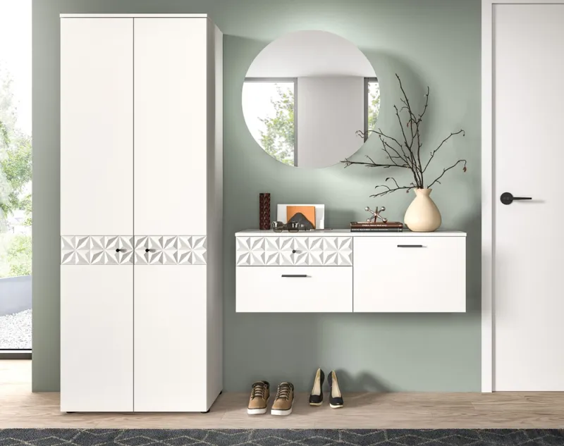 Garderoben-Set Prisma | weiß / weiß Hochglanz | 3-teilig | optional Beleuchtung