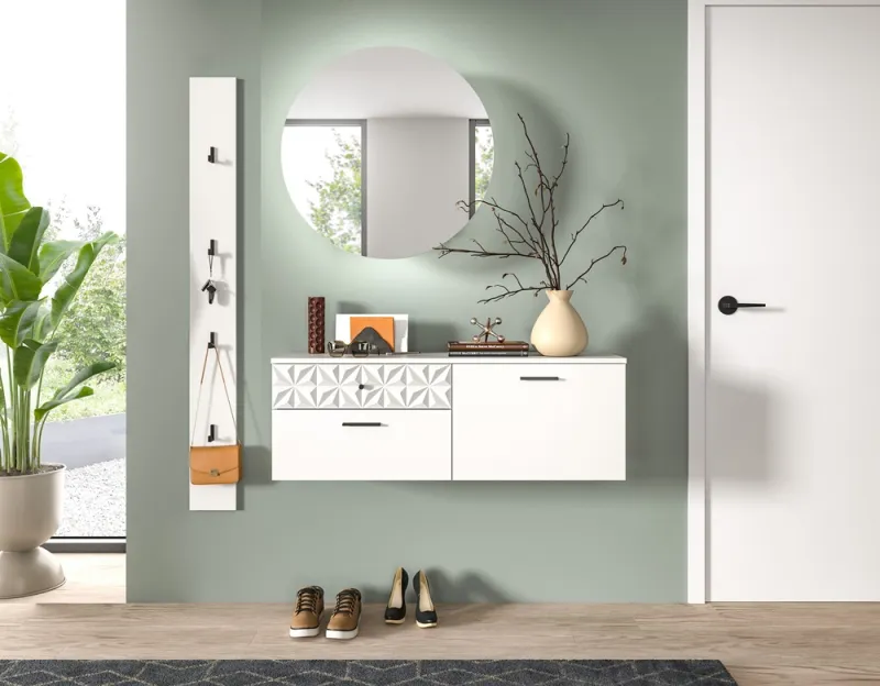 Garderoben-Set Prisma | weiß / weiß Hochglanz | 3-teilig | optional Beleuchtung