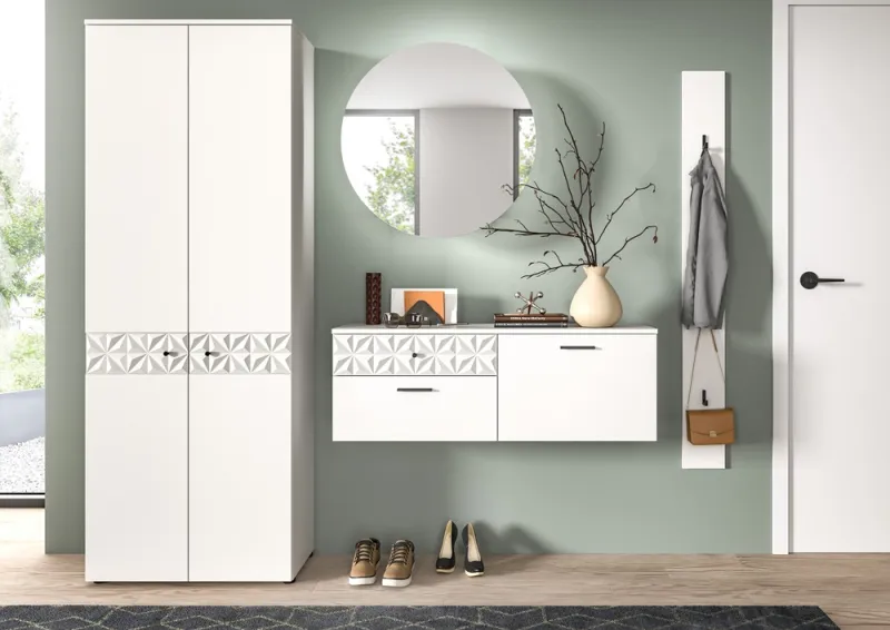 Garderoben-Set Prisma | weiß / weiß Hochglanz | 4-teilig | mit Beleuchtung