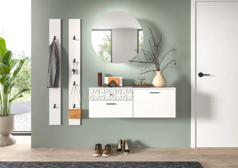 Garderoben-Set Prisma | weiß / weiß Hochglanz | 4-teilig | mit Beleuchtung