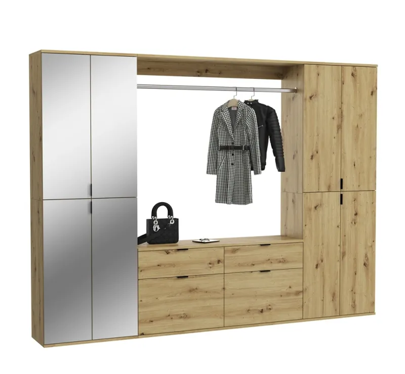 Garderoben Set Projekt X 1 | Artisan Eiche / Spiegeltüren | 4-teilig