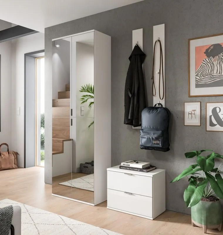 Garderoben Set Projekt X | mit Spiegelschrank breit | weiß Hochglanz | 4-teilig