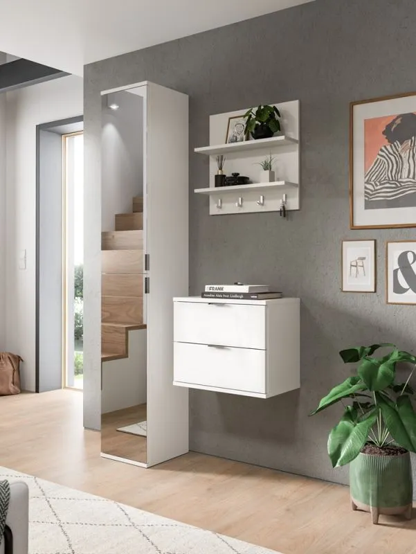 Garderoben Set Projekt X | mit Spiegelschrank | weiß Hochglanz | 3-teilig