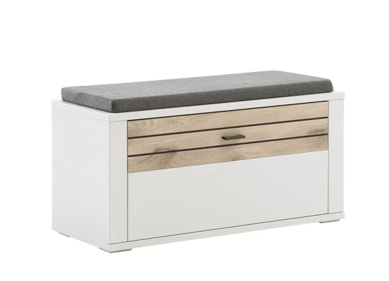 Garderobenbank Mantena | Modern white / Viking Oak mit Sitzkissen