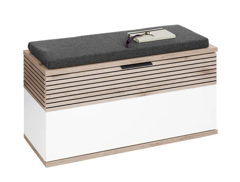 Garderobenbank Montello | Soft white / Viking Oak mit Sitzkissen