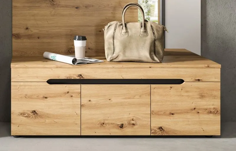 Garderobenbank Sitzbank Canu 1 | Basalt grau /Artisan Eiche mit Kissen