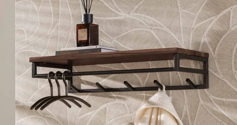 Garderobenpaneel Aria 5 Haken | mit Hutablage | Akazie massiv | braun