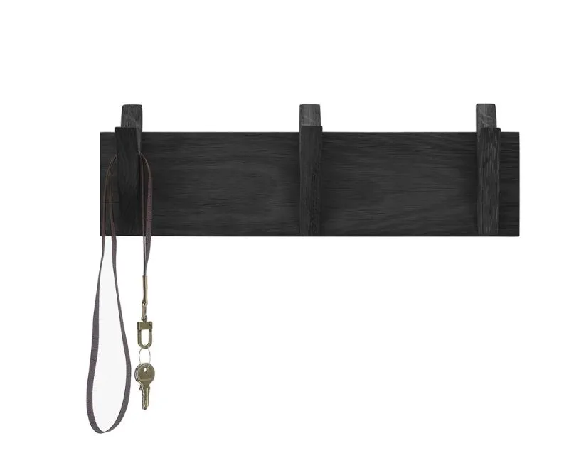 Garderobenpaneel Bantry 2 | Eiche massiv schwarz | 40 x 13 x 12 cm