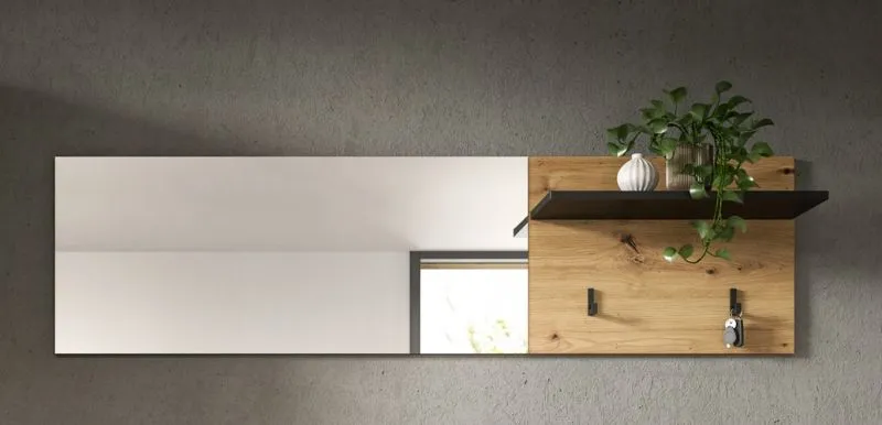 Garderobenpaneel Canu mit Spiegel | Artisan / Basalt grau