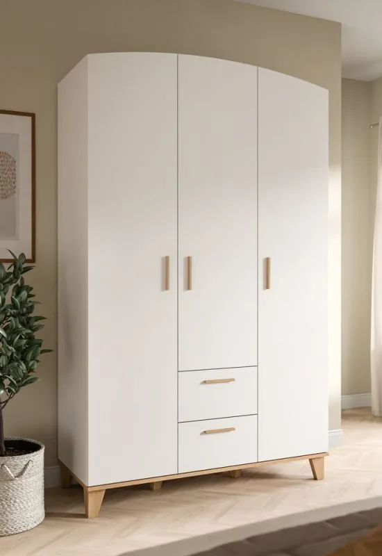 Garderobenschrank Kleiderschrank Stella 3-türig | weiß / Artisan Eiche
