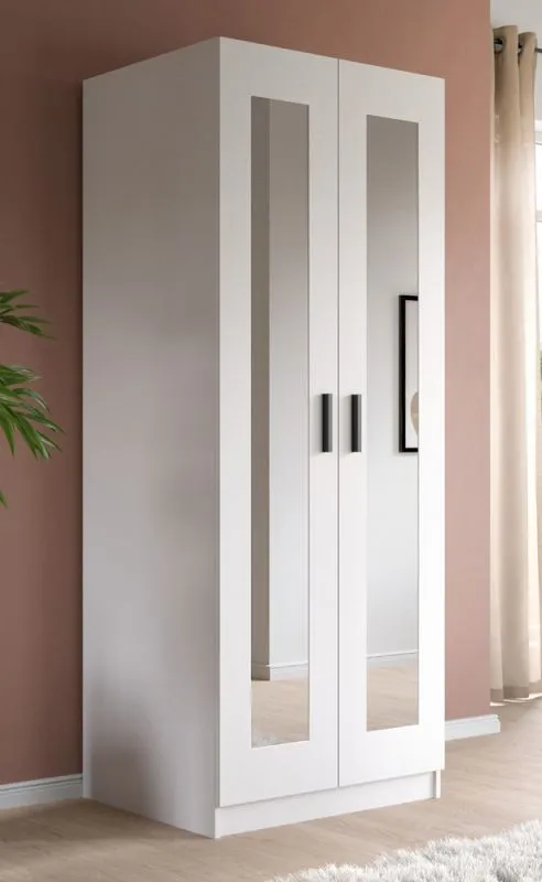 Garderobenschrank Kleiderschrank Visby | mit Spiegel | weiß