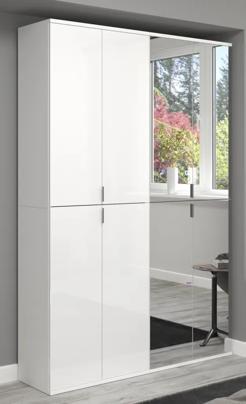 Garderobenschrank Projekt X 2 | Kombination | weiß Hochglanz | Spiegeltüren | 2-teilig