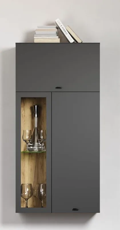 Hänge-Vitrine Vitrinenschrank Bellugi, Anthrazit Dekor