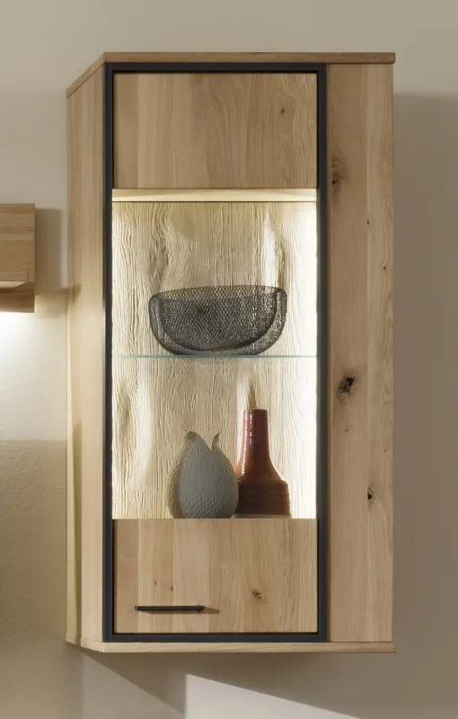 Hängevitrine Campinas | Asteiche Bianco mit 2er set LED Bandbeleuchtung