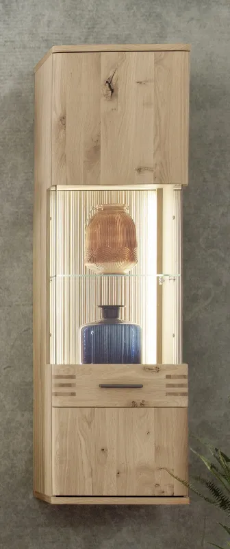 Hängevitrine Salvador | Eiche Bianco | mit 2er Set LED Bandbeleuchtung 60 cm