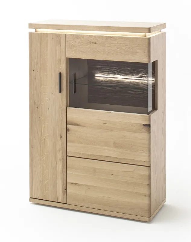 Highboard 2 Barcelona | Balkeneiche Bianco / Eiche Bianco | inkl. LED Beleuchtung mit 1er Set LED Rückwandbel.