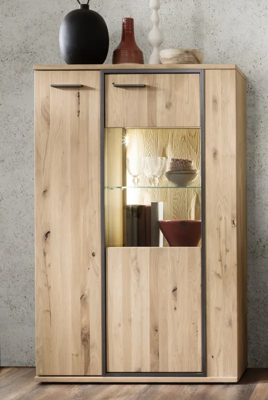 Highboard 2 Campinas | Asteiche Bianco mit 2er Set LED Bandbeleuchtung