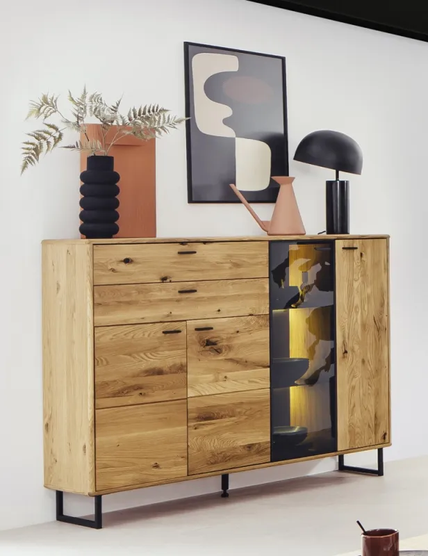 Highboard Arezzo | Wildeiche / anthrazit | mit 2er Set LED Beleuchtung 30 cm