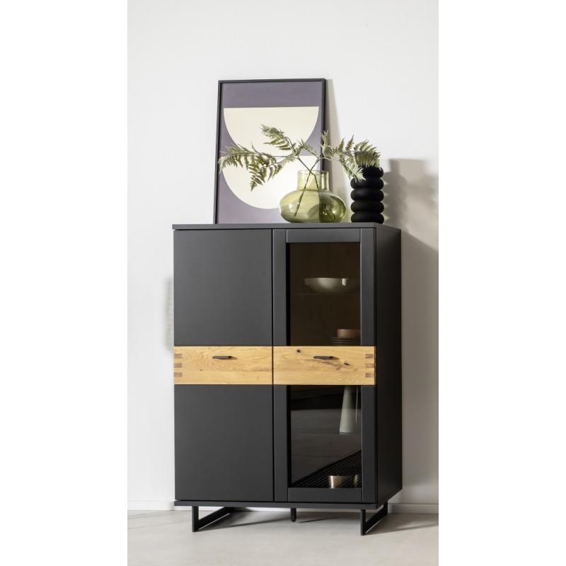 Highboard Cesena | Wildeiche / schwarzgrau | LED Beleuchtung