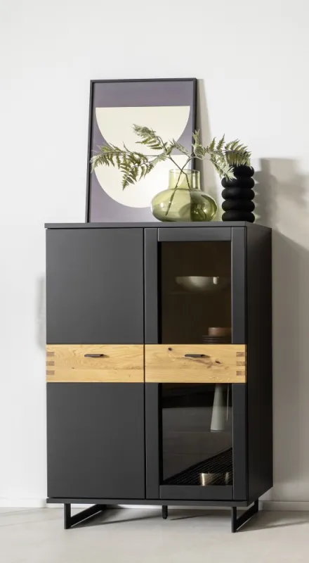 Highboard Cesena | Wildeiche / schwarzgrau | mit 2er Set LED Beleuchtung 60 cm