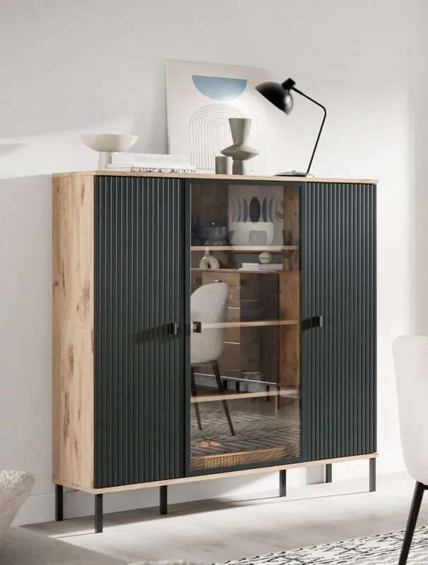 Highboard Chess | Nox Oak / schwarz ohne Beleuchtung