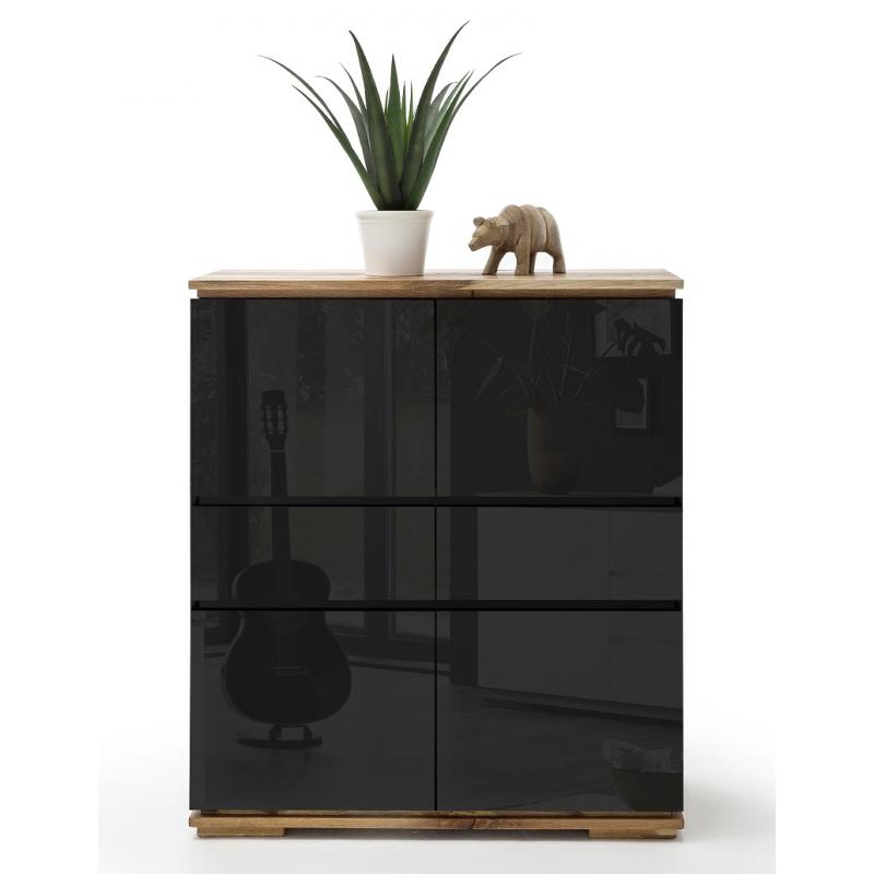 Highboard Chiaro | schwarz Hochglanz / Asteiche massiv