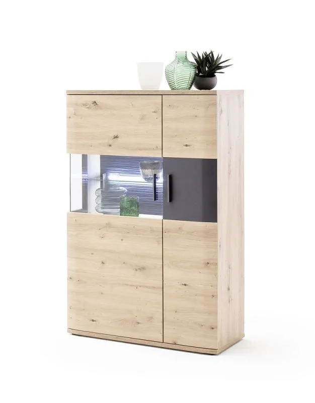 Highboard Cortona 2 | Balkeneiche / anthrazit | LED Beleuchtung