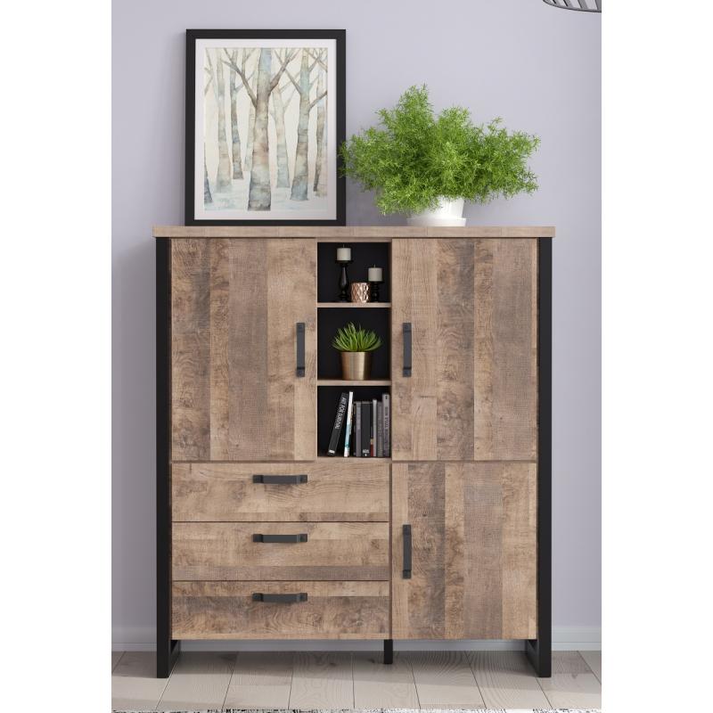 Highboard Emile | Eiche Tabak / Schwarz