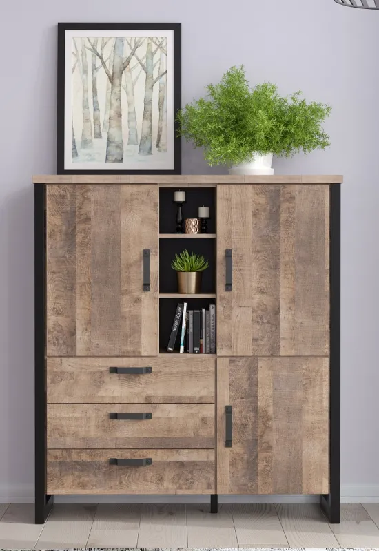 Highboard Emile | Eiche Tabak / Schwarz