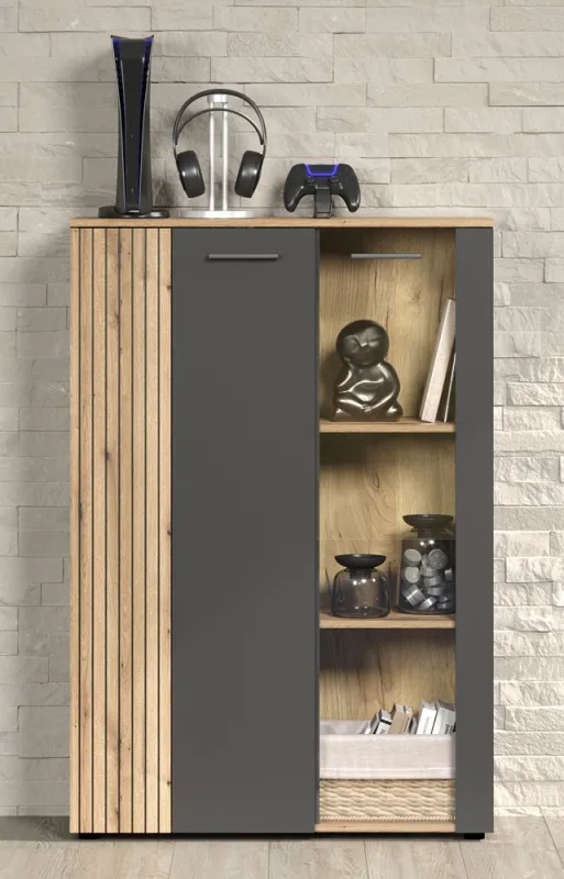 Highboard Esteban | Anthrazit / Coast Evoke Oak 3 Set LED Unterbauspot