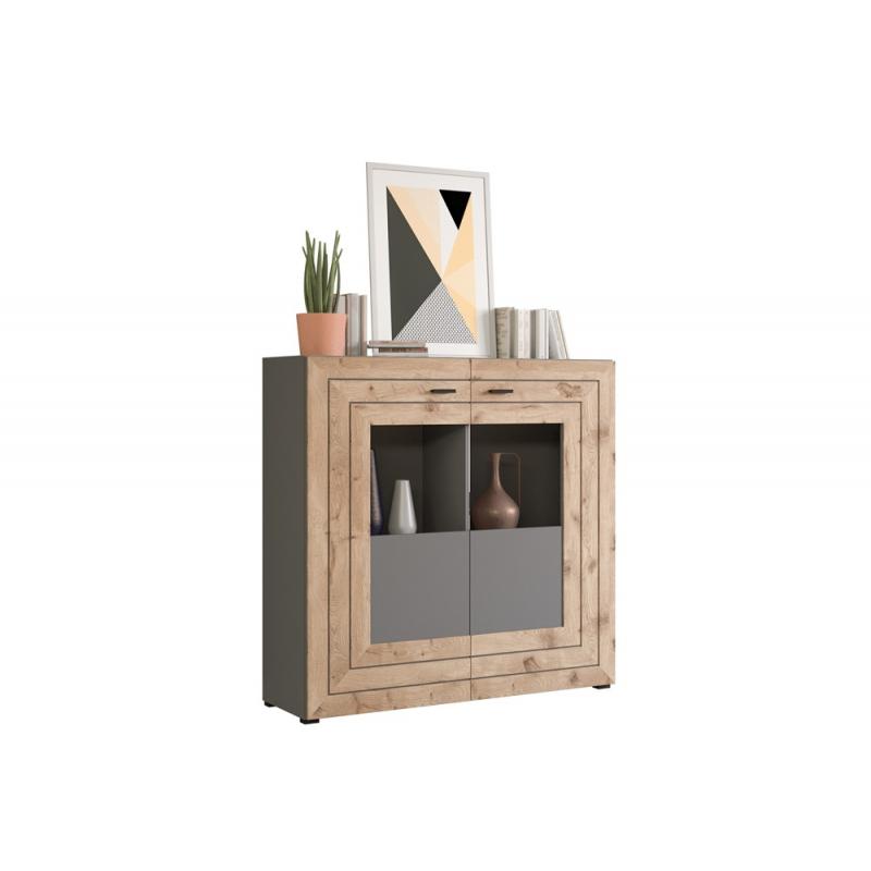 Highboard Freno | grau matt / Nox Oak | LED Beleuchtung