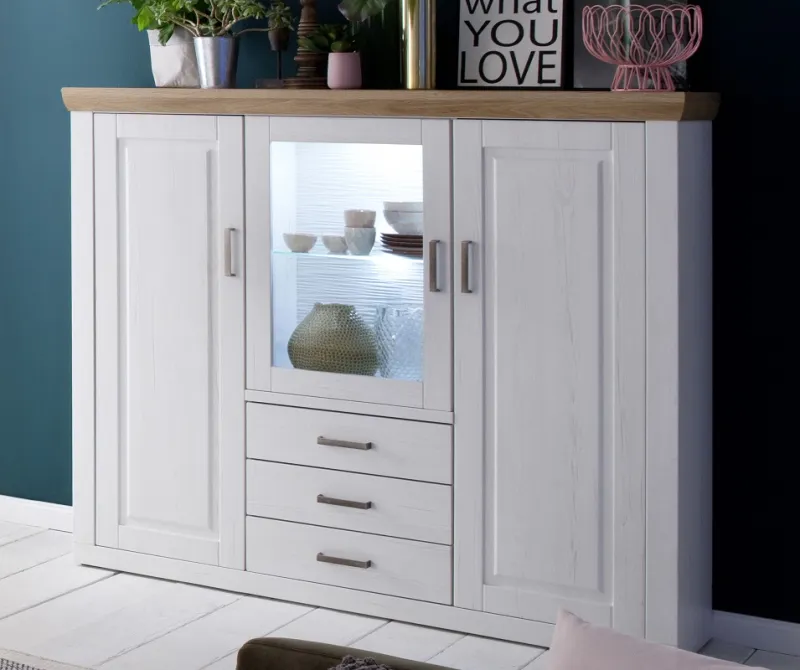 Highboard II Brixen | Landhaus modern | Pinie Aurelio / Grandson Oak mit 1er Set Unterbauspot