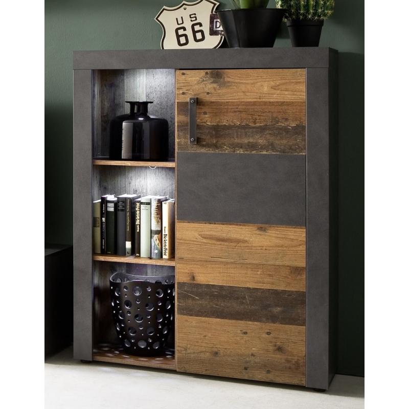 Highboard Kommode Indy | Old Used Wood / Matera grau | LED Beleuchtung | Shabby Look