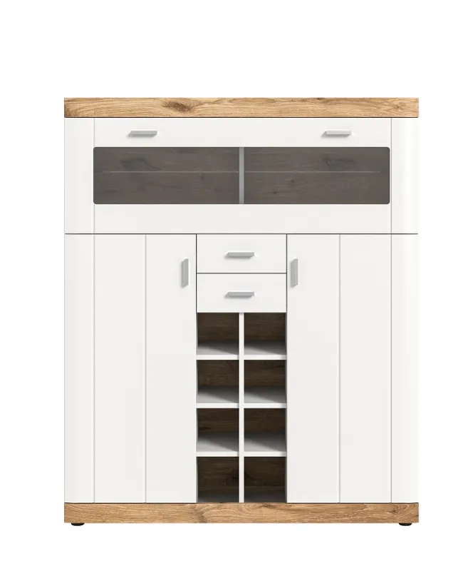 Highboard Laredo | weiß / Nox Oak | LED Beleuchtung Komplettset