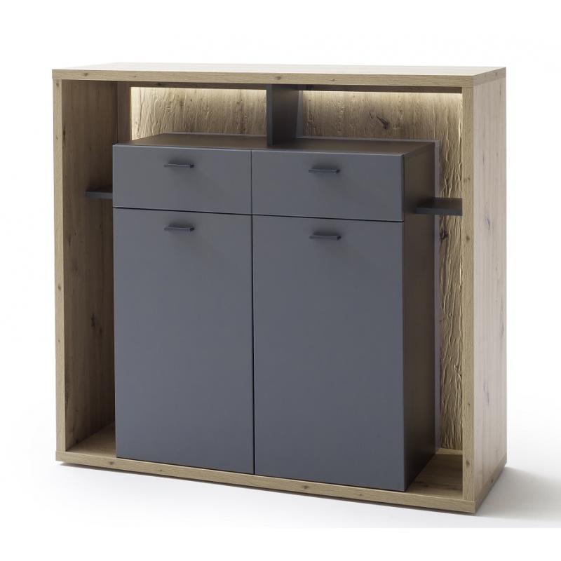 Highboard Lizzano | Balkeneiche / Royal Grey | LED Beleuchtung