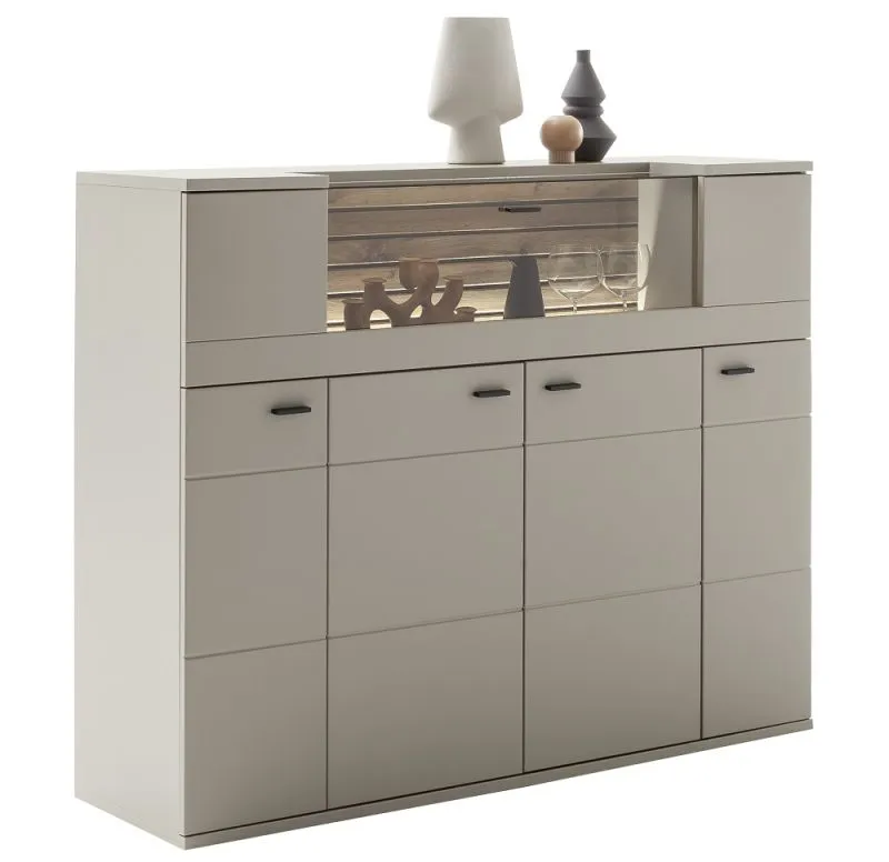 Highboard Lüttich | Basalt / Wotan Eiche | optional LED Beleuchtung