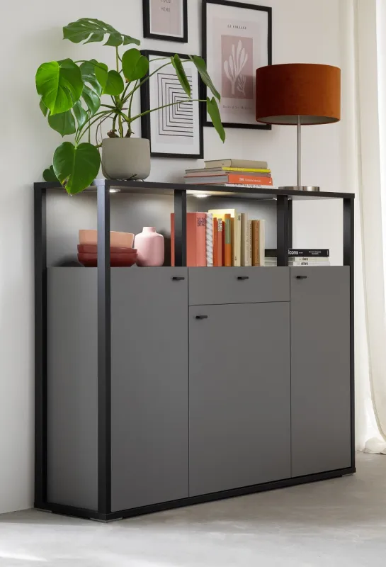 Highboard Luxor | Royal Grey / anthrazit | ohne Beleuchtung