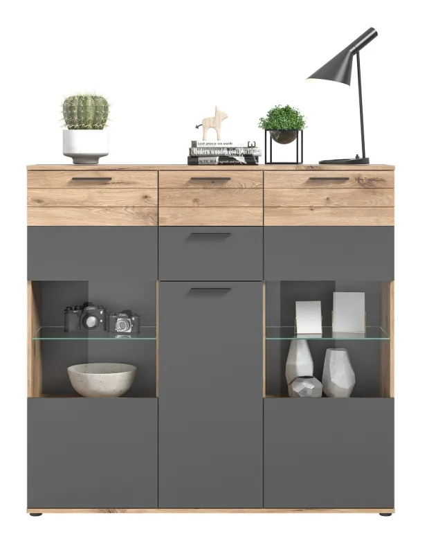 Highboard Mason | Nox Oak / Basalt Grau ohne Beleuchtung