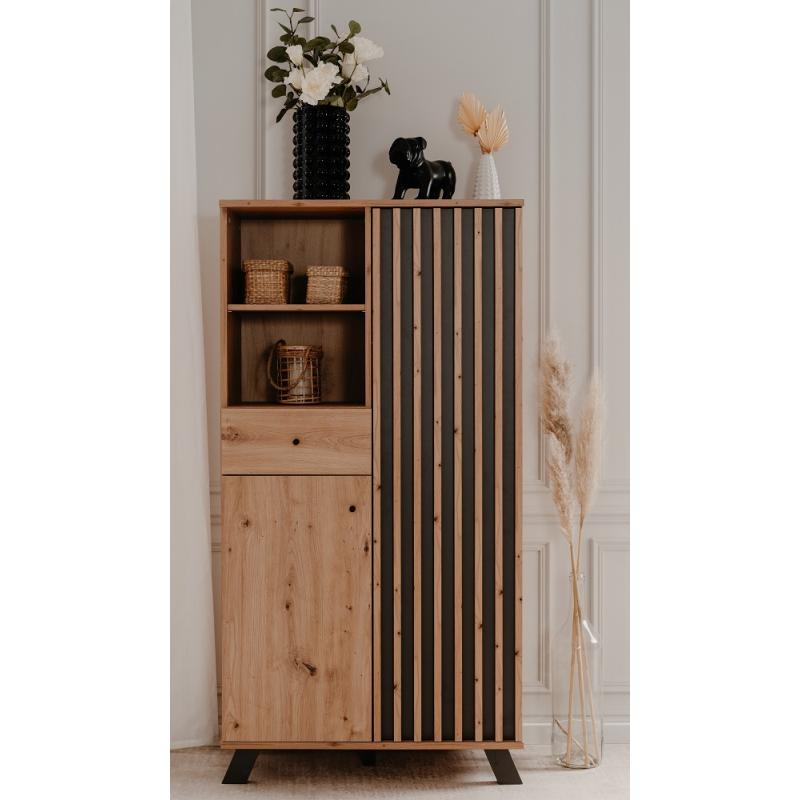 Highboard Medan | mit 3D-Lamellen | Artisan Eiche / anthrazit