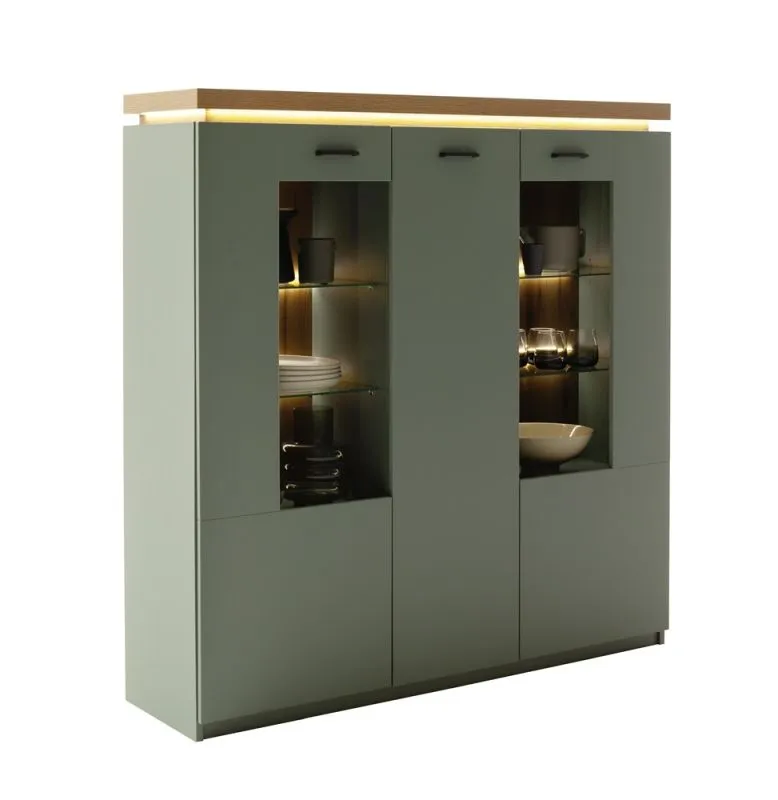 Highboard Moniz | Salbei grün / Eiche Evoke | LED Beleuchtung